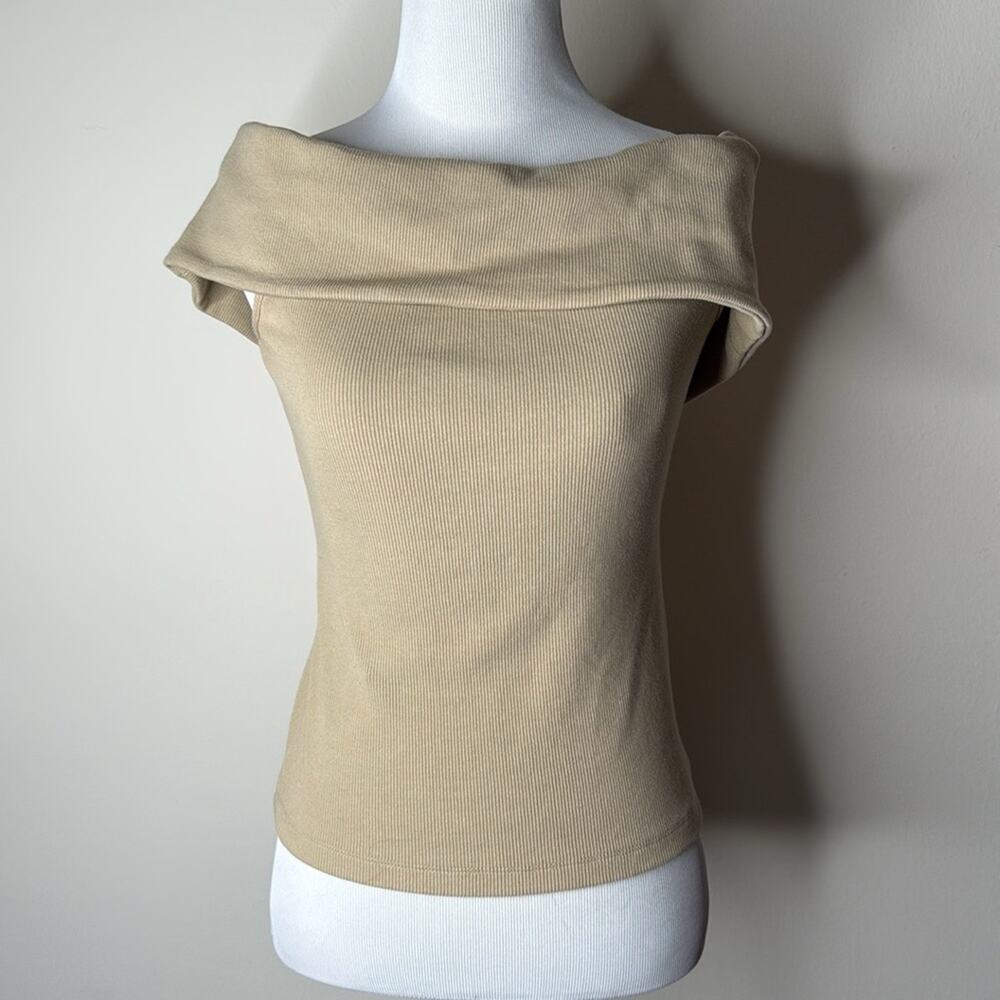 Banana Republic Factory Maverick Tan Ribbed Off Shoulder Top - Picture 2 of 6